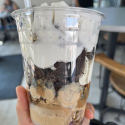 Sundae of the week - homemade hard coffee ice cream, had layer of pb instead of fudge, vanilla soft serve, crushed Oreos, whipped cream