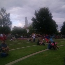 Suwanee Food Truck Friday - The clock tower in the distance, interesting but too modern. The crowd continues to build.