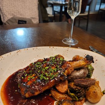 Cedar + Stone, Urban Table - Comfrey Farms Pork Chop (Gluten free) So so good!! (Juicy) - New American Near Me - Bloomington, Minnesota