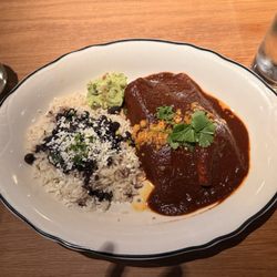 Little Tavern - Brisket enchiladas with rice and beans!