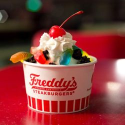 Freddy's Frozen Custard & Steakburgers - Cup of Frozen Custard with Gummy Worms, Whipped Cream, and Cherry on top
