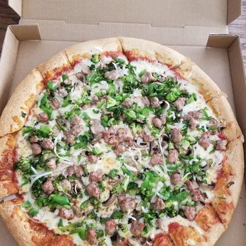 Bloomfield Village Pizza - My 18-inch veggie pizza with sausage. Prepared by Laura, banging. - Pizza Near Me - Bloomfield, Connecticut