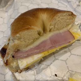 The breakfast bagel was very good!  They must steam them, this one is with Canadian bacon and jalapeños cheese to spice it up a bit!