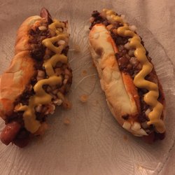 Wayback Burgers - Delicious Chili Dogs with Onions and Mustard. Yuuummm!