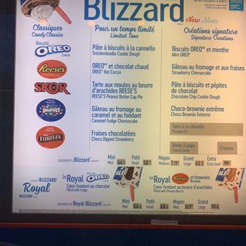 Dairy Queen Store - a menu for the dairy queen blizzard - Ice Cream & Frozen Yogurt Near Me - Greenfield Park, Quebec Dairy Queen Store - a menu for the dairy queen blizzard - Ice Cream & Frozen Yogurt Near Me - Greenfield Park, Quebec