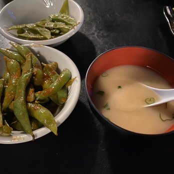 Modesto Sukiyaki - Spicy edamame and miso soup - Sushi Bars Near Me - Modesto, California