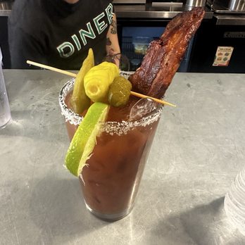 Phoebe's Diner - Classic Bloody Mary with crispy bacon - Diners Near Me - Austin, Texas