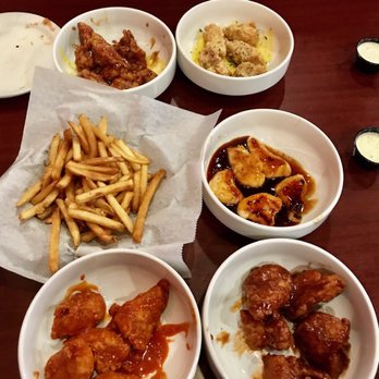 Wings and Rings - Boneless wings - garlic q, garlic parm, fries, grilled boneless with bourbon bbq, buffalo and sweet bbq - Chicken Wings Near Me - Omaha, Nebraska