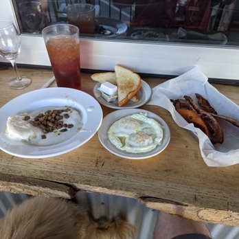 The Ashen Rose - Biscuits and sausage gravy, over easy eggs, sourdough toast, bacon, and fantastic sweet tea! - Pubs Near Me - Greenville, Texas The Ashen Rose - Biscuits and sausage gravy, over easy eggs, sourdough toast, bacon, and fantastic sweet tea! - Pubs Near Me - Greenville, Texas