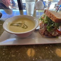 Roasted poblano soup and The Ultimate sandwich. Roasted poblano soup and The Ultimate sandwich.