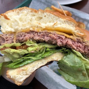 Alice's Restaurant - Cross-section of "Wagyu" beef burger (perfectly medium rare but average tasting). - Diners Near Me - Woodside, California