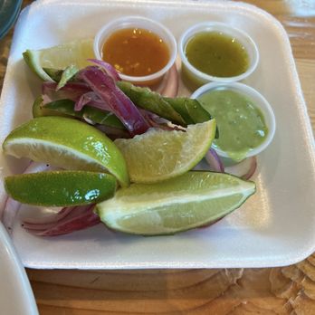 Taquitos Jalisco - Sauces and limes neatly on side container - Mexican Near Me - Mesa, Arizona Taquitos Jalisco - Sauces and limes neatly on side container - Mexican Near Me - Mesa, Arizona