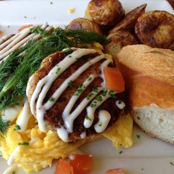 Starling Diner - Blue Crab Cake Scramble - New American Near Me - Long Beach, California Starling Diner - Blue Crab Cake Scramble - New American Near Me - Long Beach, California