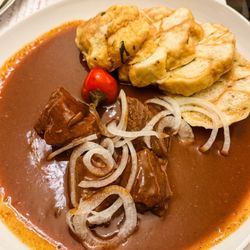 Café Louvre - SLOW-BRAISED BEEF SHANK GOULASH, Carlsbad dumplings