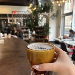 "6 more weeks of winter" seasonal drink, sipping chocolate with banana, sesame, and ruby chocolate