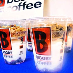 BIGGBY COFFEE - BIGG refreshing low fat Vanilla Dannon yogurt parfaits packed with juicy blueberries, topped off with Michigan Cherry muesli.