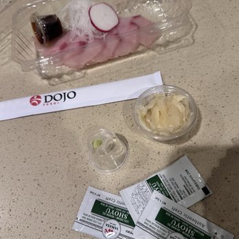 Dojo Sushi - a dirty empty wasabi plastic dish and 3 miserable soy sauce for a $130 order - Sushi Bars Near Me - Los Angeles, California Dojo Sushi - a dirty empty wasabi plastic dish and 3 miserable soy sauce for a $130 order - Sushi Bars Near Me - Los Angeles, California