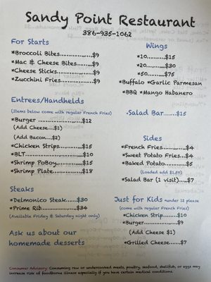 Menu photo 1 Sandy Point Restaurant Branford, FL Menu photo 1 Sandy Point Restaurant Branford, FL