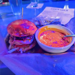 Chicken Create Your Own Burger, Seasonal Soup Cup