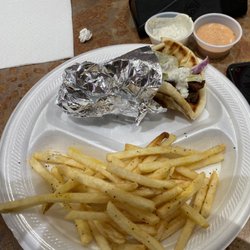Lamb gyro, lemon pepper fries, tzatziki sauce.