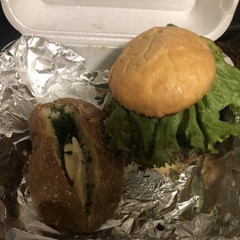 Black Canyon Restaurant - Veggie burger and baked potato with cilantro. - Steakhouses Near Me - Fort Wayne, Indiana