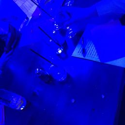 Blue uplighting made for a distracting dinner experience.