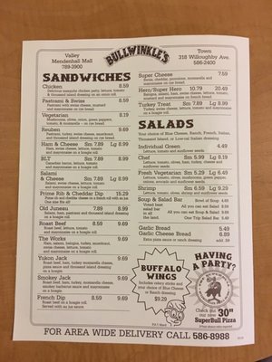 Menu photo 2 Bullwinkle's Pizza Parlor Juneau, AK Menu photo 2 Bullwinkle's Pizza Parlor Juneau, AK