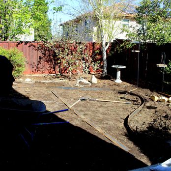Elationscapes - The back yard with steel dividers in place. - Landscaping Near Me - Creston, California Elationscapes - The back yard with steel dividers in place. - Landscaping Near Me - Creston, California