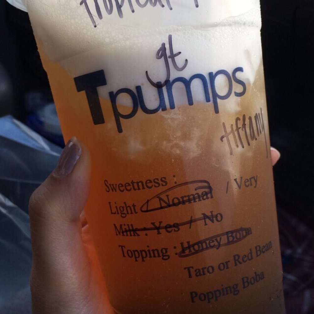 Tpumps - Pasadena - Tropical Trio w/ Honey Boba! Ordered 2 but other isn't pictured. Both were about $7! Not bad for good drinks! - Bubble Tea Near Me - Pasadena, California Tpumps - Pasadena - Tropical Trio w/ Honey Boba! Ordered 2 but other isn't pictured. Both were about $7! Not bad for good drinks! - Bubble Tea Near Me - Pasadena, California