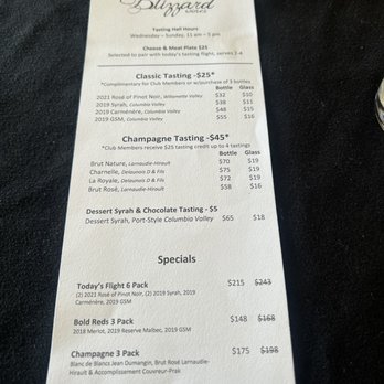 Blizzard Wines - Menu - Wineries Near Me - Hillsboro, Oregon