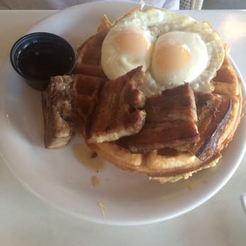 Briarpatch Restaurant - Pork Belly Waffle with Maple Bourbon Glaze and Sunny Side Up Eggs - American Near Me - Winter Park, Florida
