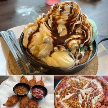 Reindeer Grill - Cookie monster, coconut shrimp, extra cheese medium pizza - American Near Me - Mansfield, Ohio