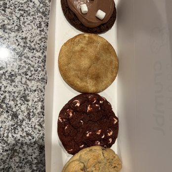 Crumbl - Alamo Ranch - Frozen Hot Chocolate, Snickerdoodle, Red Velvet White Chip and Milk Chocolate - Bakeries Near Me - San Antonio, Texas