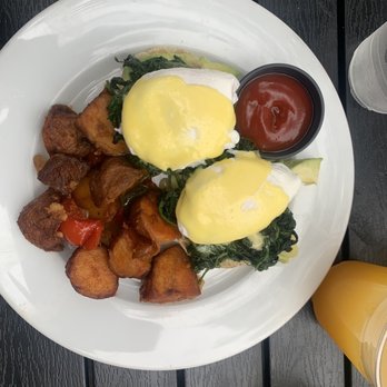 The Trestle - Eggs Benedict - potatoes had a different tomato-ish taste but still great. - Cocktail Bars Near Me - Astoria, New York The Trestle - Eggs Benedict - potatoes had a different tomato-ish taste but still great. - Cocktail Bars Near Me - Astoria, New York