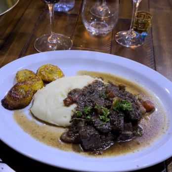 Gregs Kitchen19 - Stew pork, mashed potatoes and Fried plantains - Caribbean Near Me - Perris, California