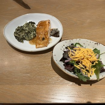 The Marketplace by Fabio Viviani - My teriyaki salmon with cream of spinach and salad. - Buffets Near Me - Cabazon, California