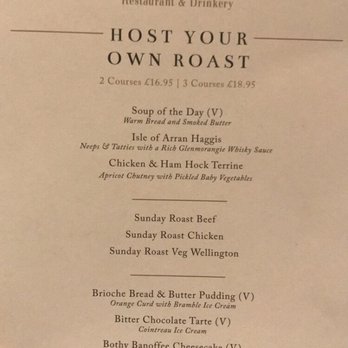 The Murrayfield Hotel - Sunday roast dinner menu in the attached restaurant - Hotels Near Me - Edinburgh, EDH