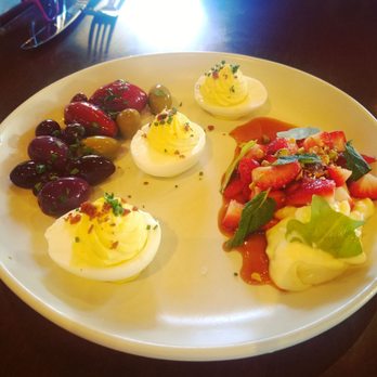 Culinary Dropout - Olives, prosciutto deviled eggs, and soy sauce over strawberries, brie, and pistachios - New American Near Me - Tempe, Arizona Culinary Dropout - Olives, prosciutto deviled eggs, and soy sauce over strawberries, brie, and pistachios - New American Near Me - Tempe, Arizona