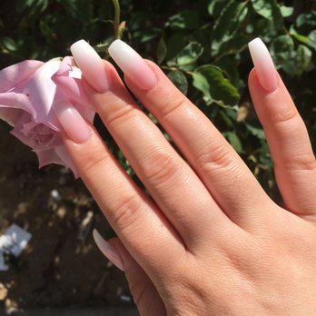 Edgy Nails & Spa - Ombré pink and white coffin set - Nail Salons Near Me - Riverside, California