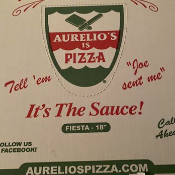 Aurelio's Pizza - a pizza box - A pizza menu from Aurelio's Pizza in Mokena, IL, displaying the logo, website, and promotional phrases related to their sauce. - Pizza Near Me - Mokena, Illinois