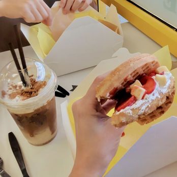 Waffle University - biscoff latte and strawberry cheesecake waffle - Waffles Near Me - Las Vegas, Nevada Waffle University - biscoff latte and strawberry cheesecake waffle - Waffles Near Me - Las Vegas, Nevada