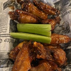 Fatboys - Enterprise - Hot Honey & orange teriyaki (I think) bone in wings