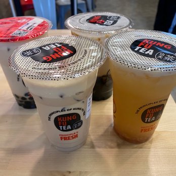 Kung Fu Tea - 4 drinks. Using the app gives the 4th one free - Bubble Tea Near Me - Draper, Utah