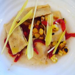 Sticky Walnut - Sweet corn ravioli starter
