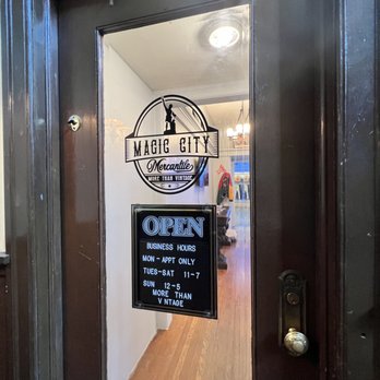 Magic City Mercantile - Front door with store hours. - Used, Vintage & Consignment Near Me - Birmingham, Alabama