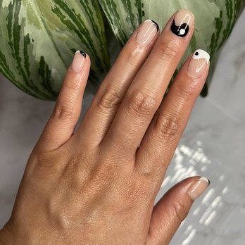 The Natural Nail Salon - Yin Yang nail art, black/white french tip with natural gel - Nail Salons Near Me - Hayward, California