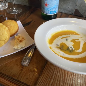 Bouche - Pumpkin bisque with toasted sunflower seeds with fresh cornbread. - French Near Me - San Francisco, California