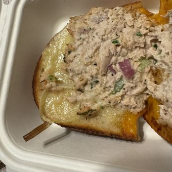 Boudin SF - Tuna melt with twist tie melted into the cheese - Bakeries Near Me - San Marcos, California