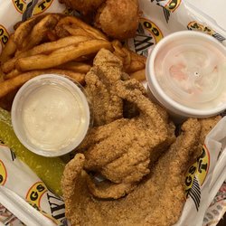 Wings To Go - 3 piece catfish dinner with coleslaw and hush puppies! Togo order.