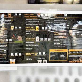 Daboba - Menu (as of June 2025) - Bubble Tea Near Me - Chula Vista, California